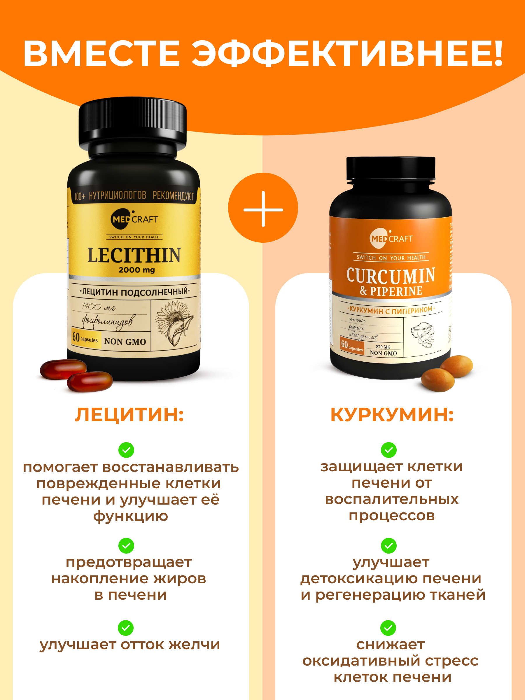 Набор MedCraft детокс для печени Лецитин + куркумин с пиперином в капсулах - фото 2