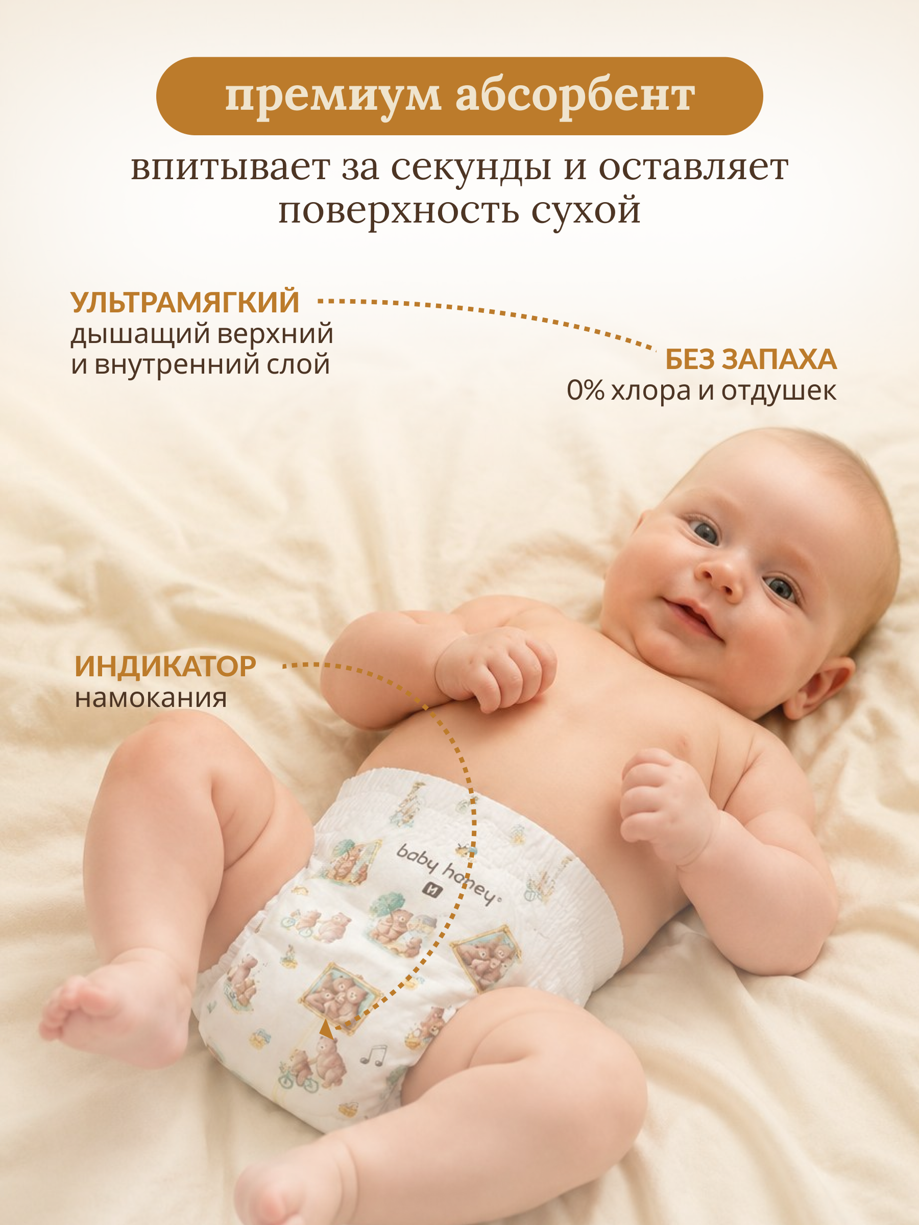 Трусики Baby Honey Premium для новорожденных M (6-11 кг) 120 шт. - фото 6