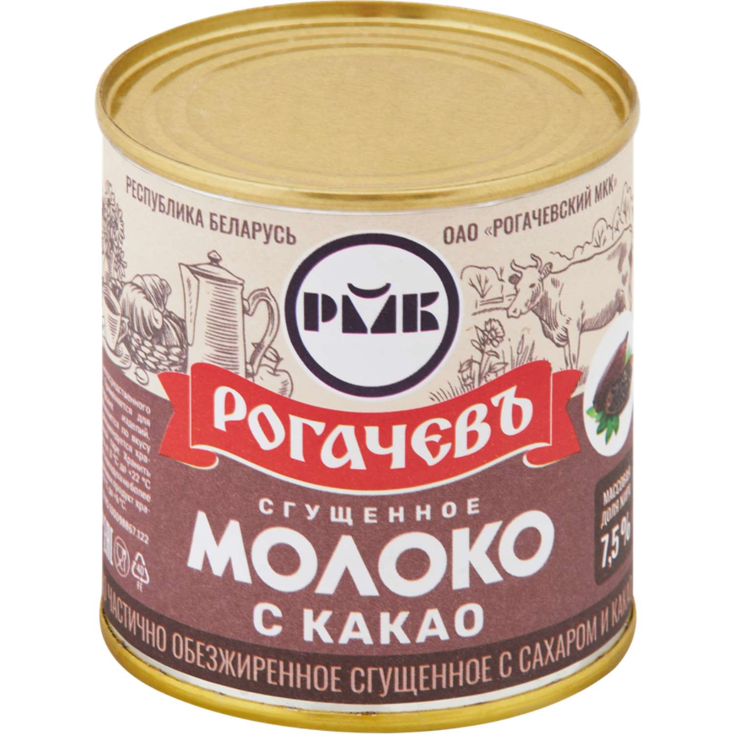 Молоко сгущенное Рогачевъ с сахаром и какао 7.5% 380г ж/б - фото 1