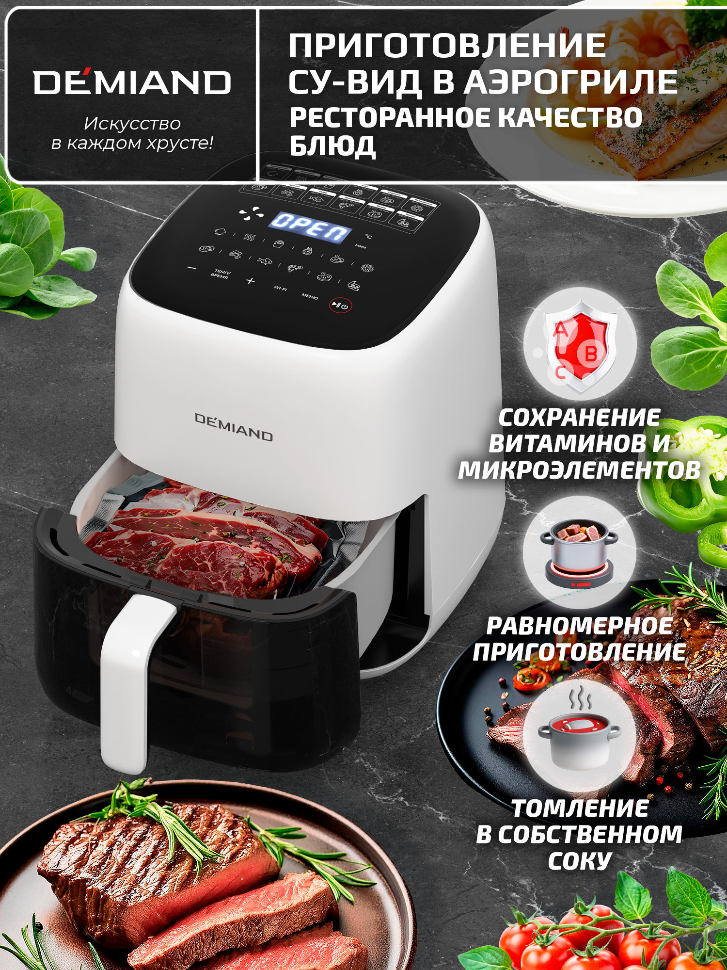 Аэрогриль DEMIAND tarvin с wi-fi керамическое покрытие чаши - фото 12