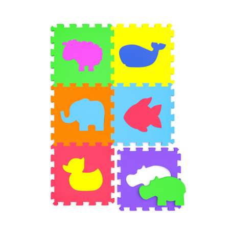 Развивающий коврик-пазл ElBascoToys Животные 6 элементов
