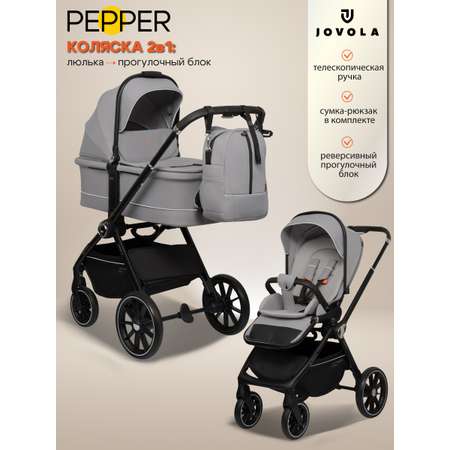 Коляска 2в1 JOVOLA Pepper светло-серый серебряный