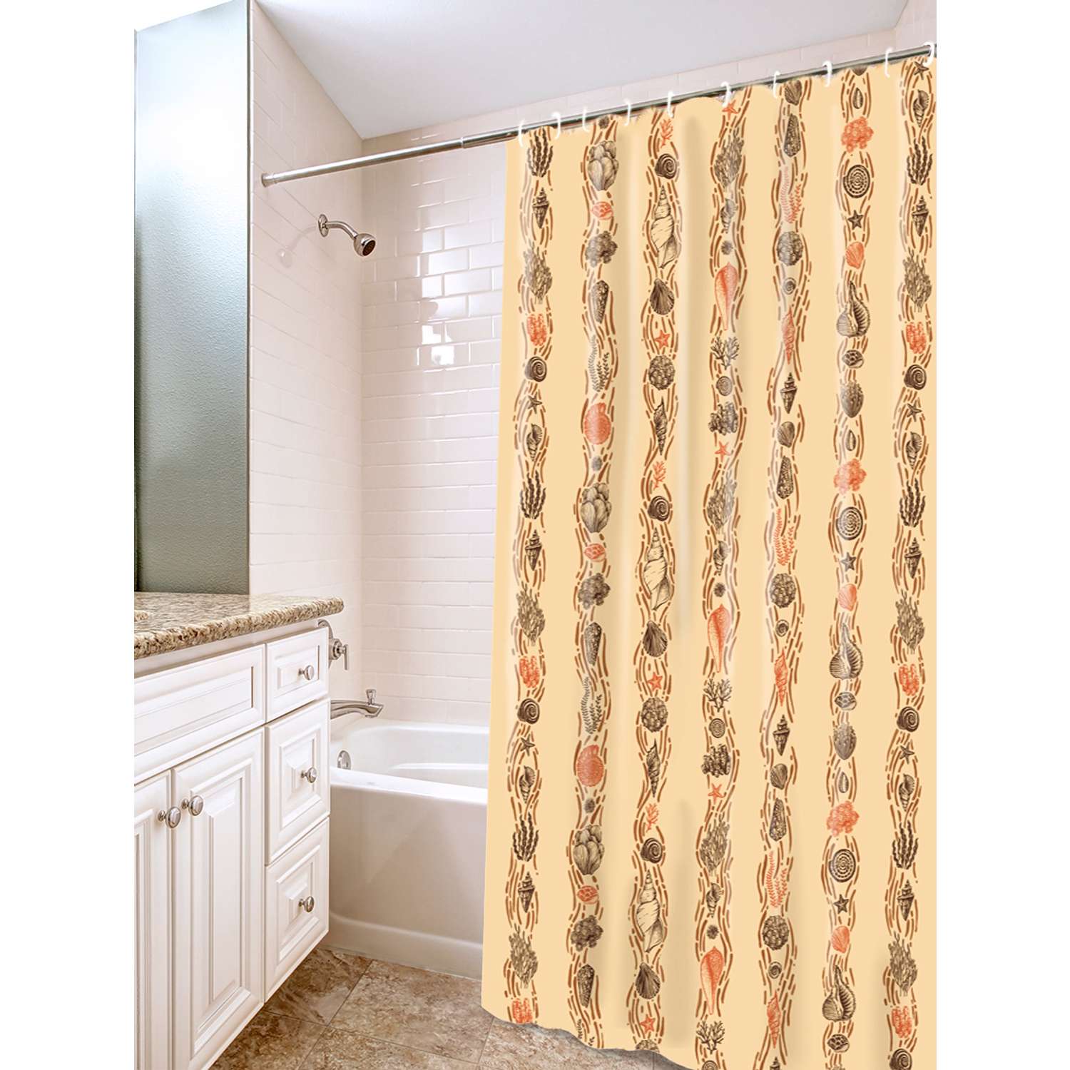 Штора для ванной комнаты VILINA Ракушки бежевые 180*180см 6984-009-beige - фото 2
