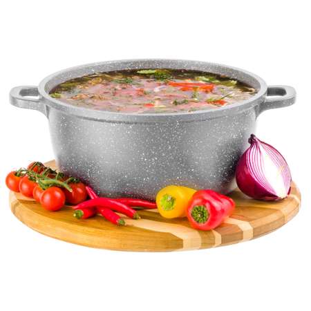 Казан-кастрюля Elan Gallery 3.3 л Гармония вкуса Серый мрамор Индукция с крышкой D22