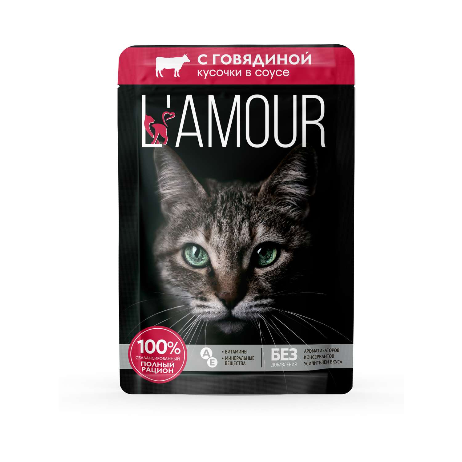 Корм для кошек LAMOUR влажный с говядиной в соусе 75г - фото 1