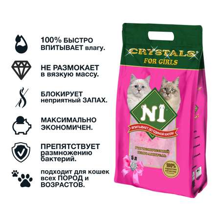 Наполнитель для кошек N1 Crystals for girls силикагелевый 5л