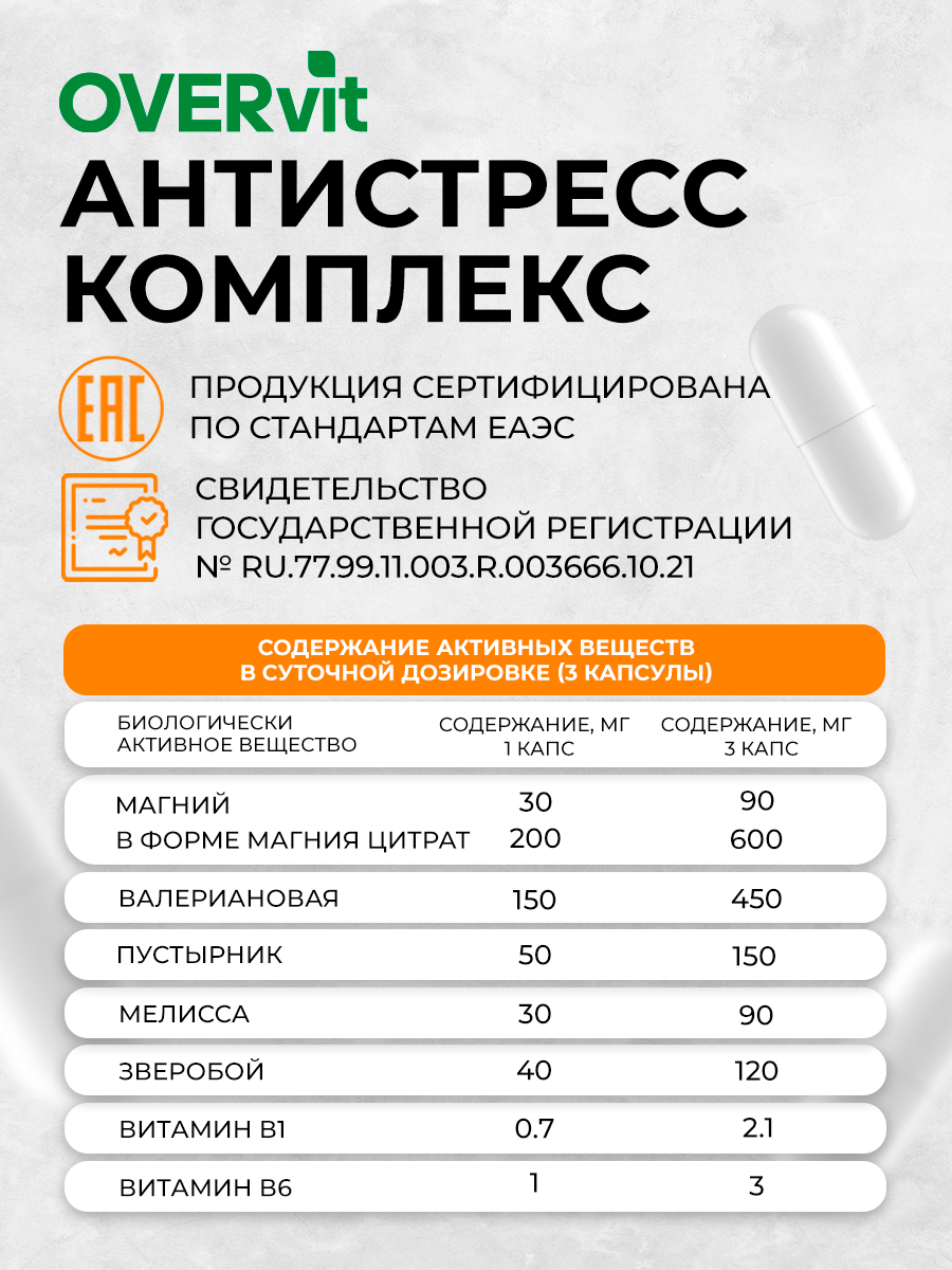 Антистресс комплекс OVER БАД Снижение нервного напряжения 60 капсул - фото 5