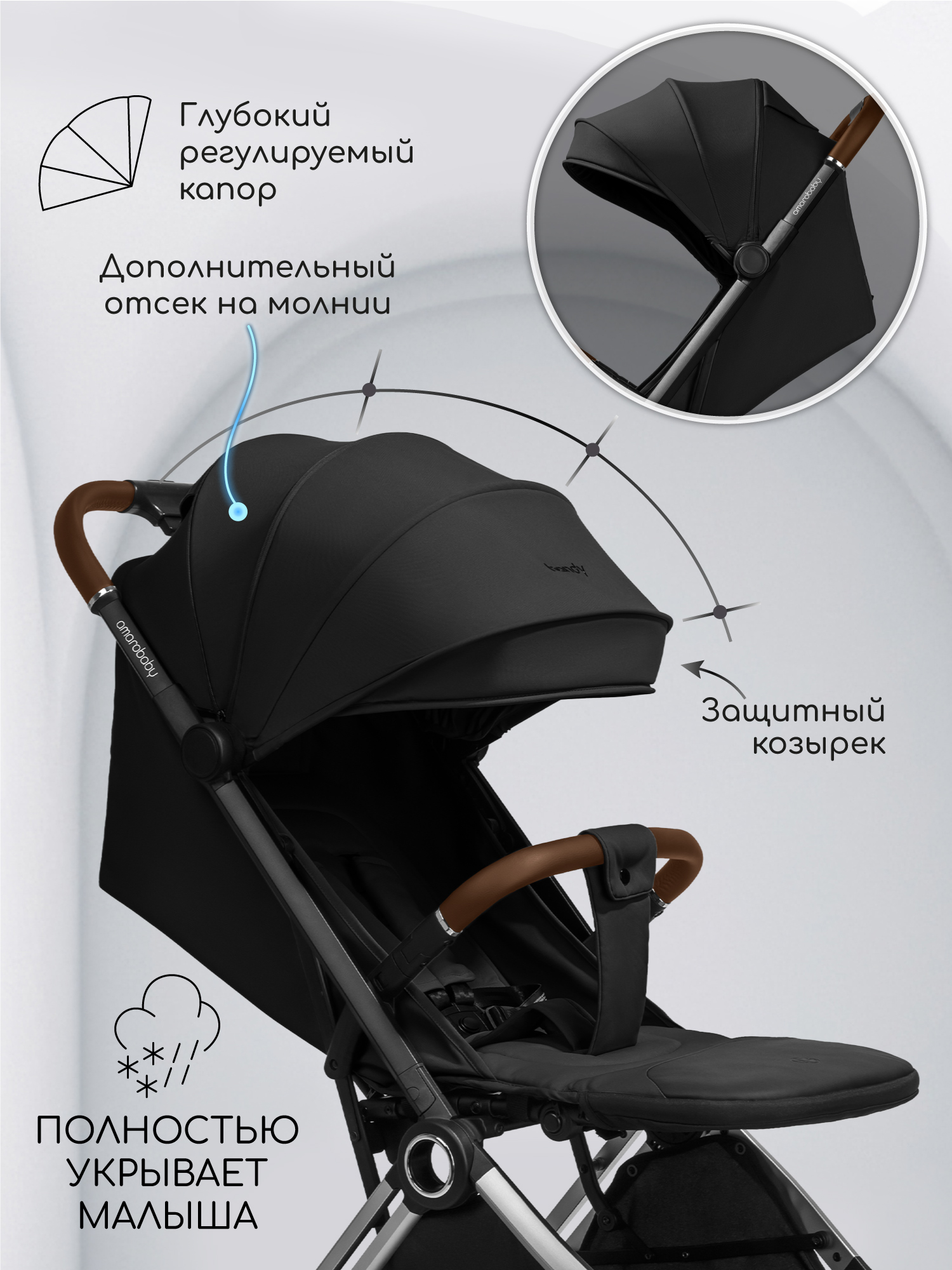 Коляска прогулочная Amarobaby Handy черный - фото 6