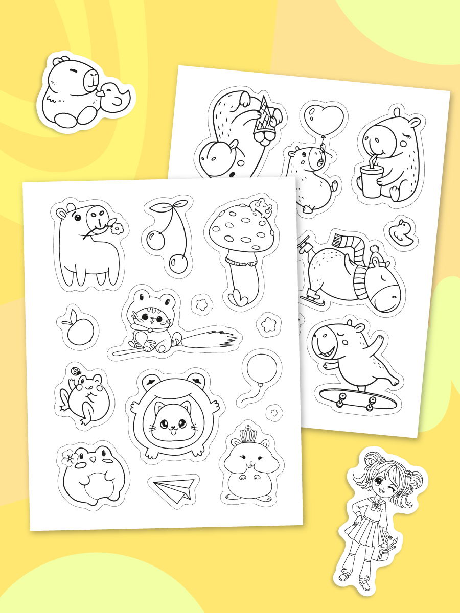 Раскраска-стикербук Проф-Пресс Раскрась стикер сам. 150 наклеек. Капибара и друзья. А5. на гребне - фото 7