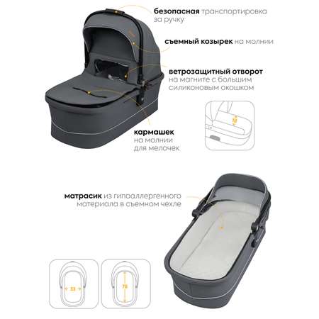 Коляска 3в1 JOVOLA Pepper с автолюлькой т.-серый