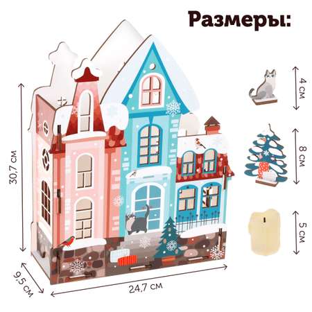 Новогодний декор Collaba time Домик зимний с башенкой с LED-свечой