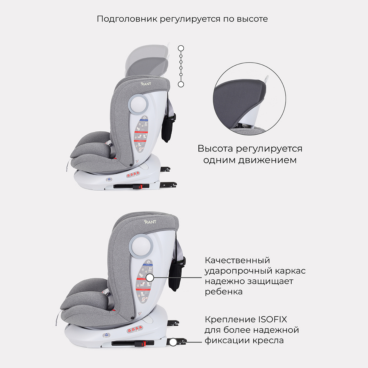 Автокресло Rant Drive Active Line Grey Isofix 0+/1/2/3 (0-36 кг) серый - фото 4
