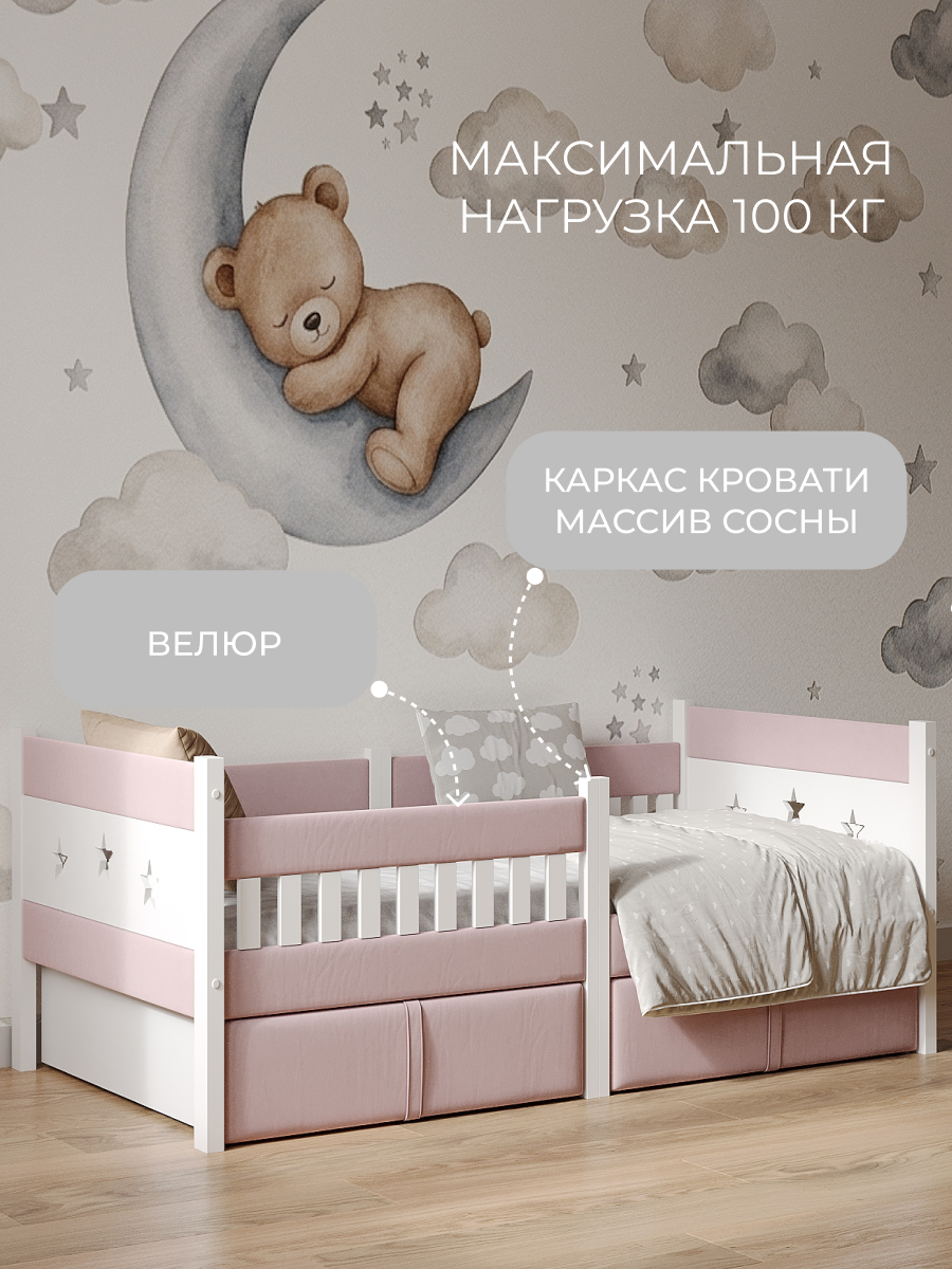 Кровать подростковая Мамина прелесть с мягким бортиком 160х80см (розовый) - фото 2