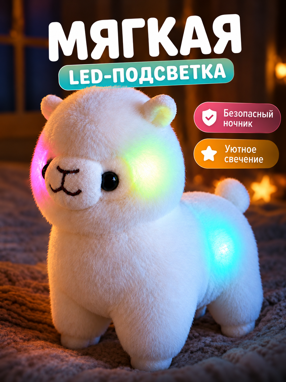 Мягкая игрушка FAVORITSTAR DESIGN ночник Лама - фото 5