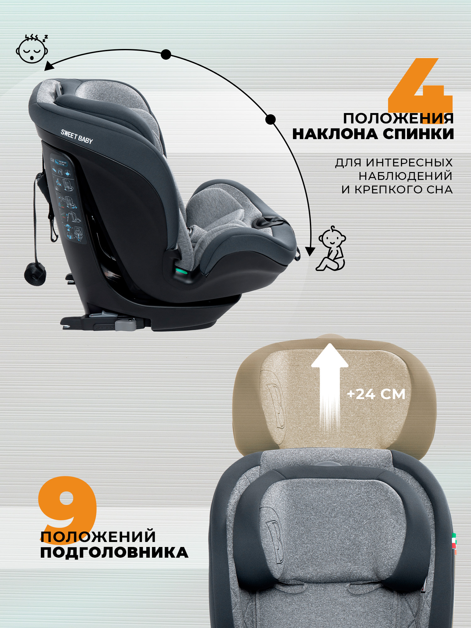 Автокресло Sweet Baby Gravity BH7613519 (О9) Grey Isofix 1/2/3 (9-36 кг) серый - фото 6