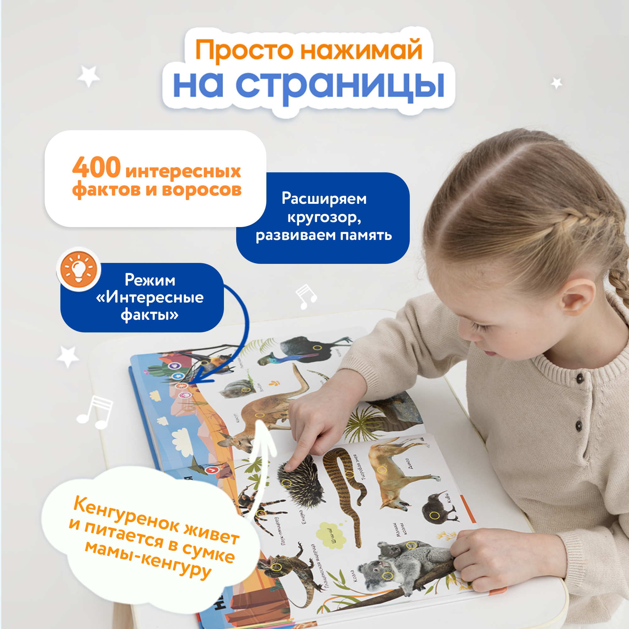 Говорящая книжка BertToys большая нажималка животные - фото 7