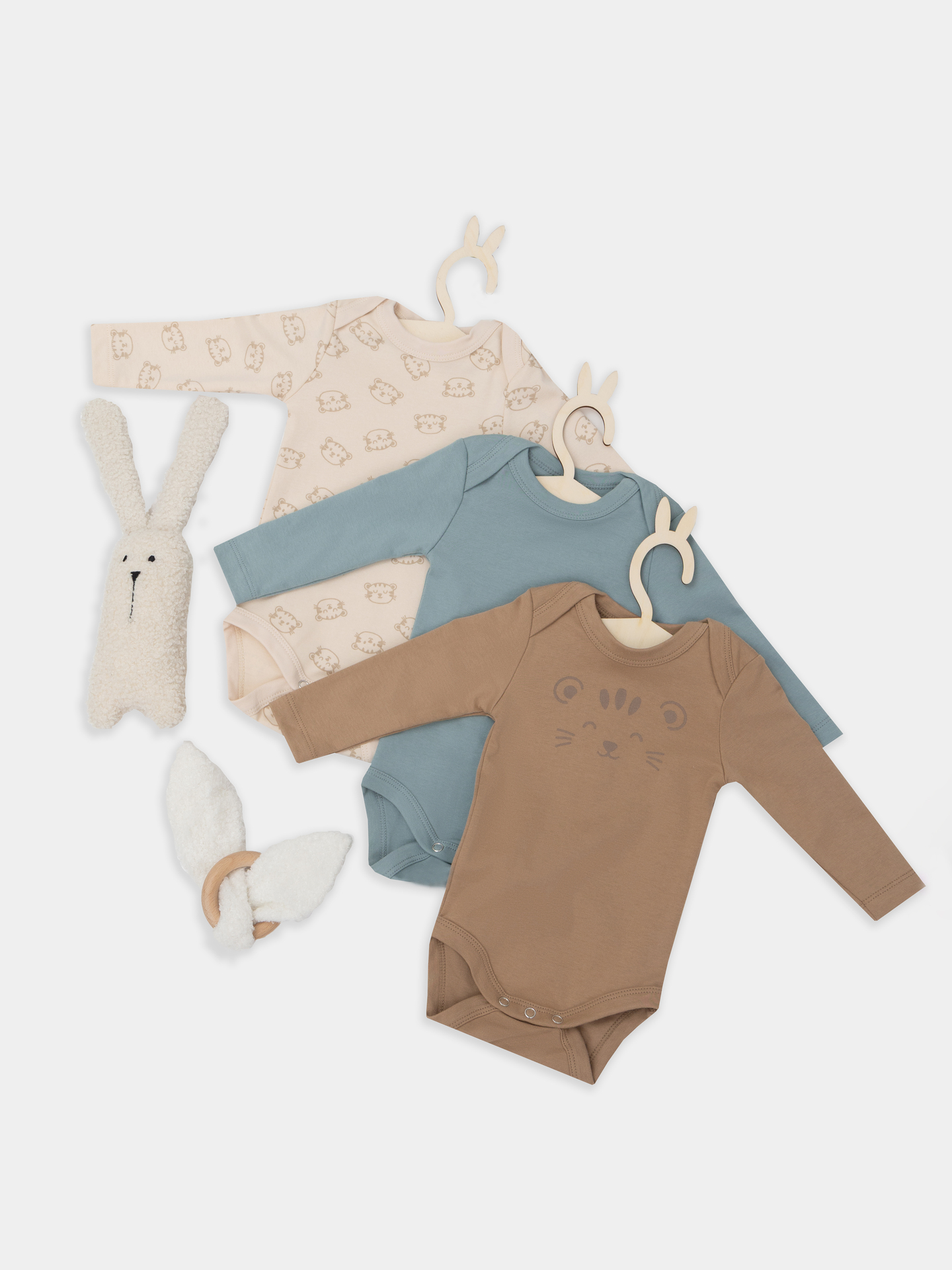 Боди 3 шт Mark Formelle (Марк Формэль) 13016-3/тигрята на пудре +песочный +сланец - фото 1