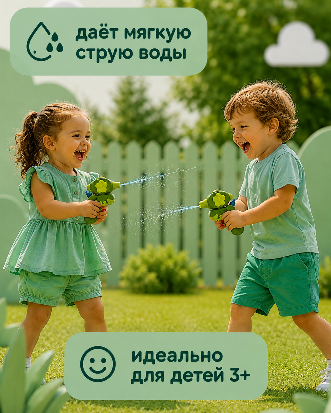 Пистолет водный 1TOY для малышей зеленый - фото 3