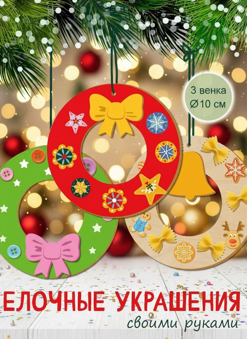 Изображение товара Набор для творчества HappyLine Декор Новогодние венки аппликация для рукоделия детей
