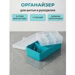 Контейнер-органайзер Айрис с катушкодержателями и вкладышем 21 х 11 х 6.5 см бирюзовый