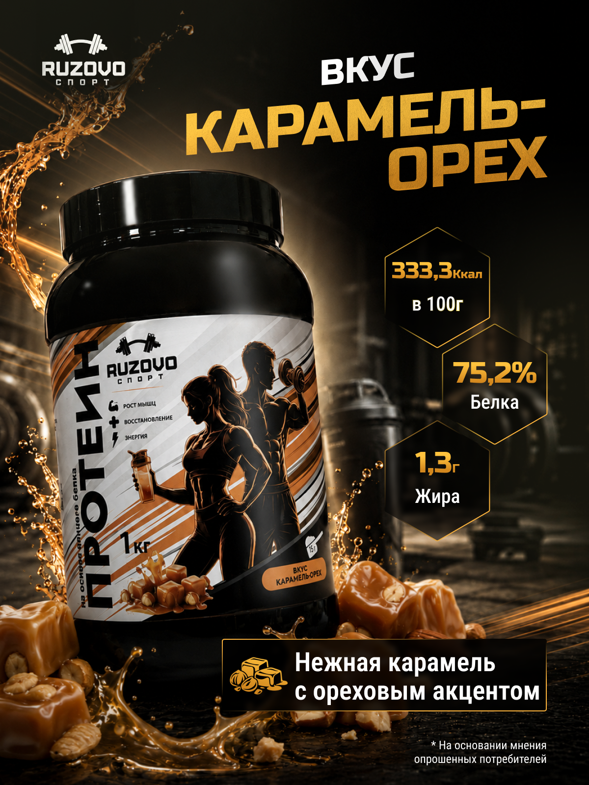 Яичный протеин RuzOvo Sport Карамель-орех - фото 2
