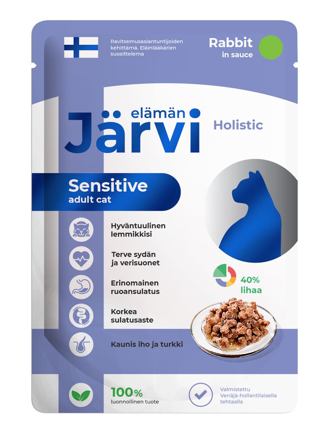 Корм для кошек Jarvi с чувствительным пищеварением кусочки в желе кролик 85г - фото 1