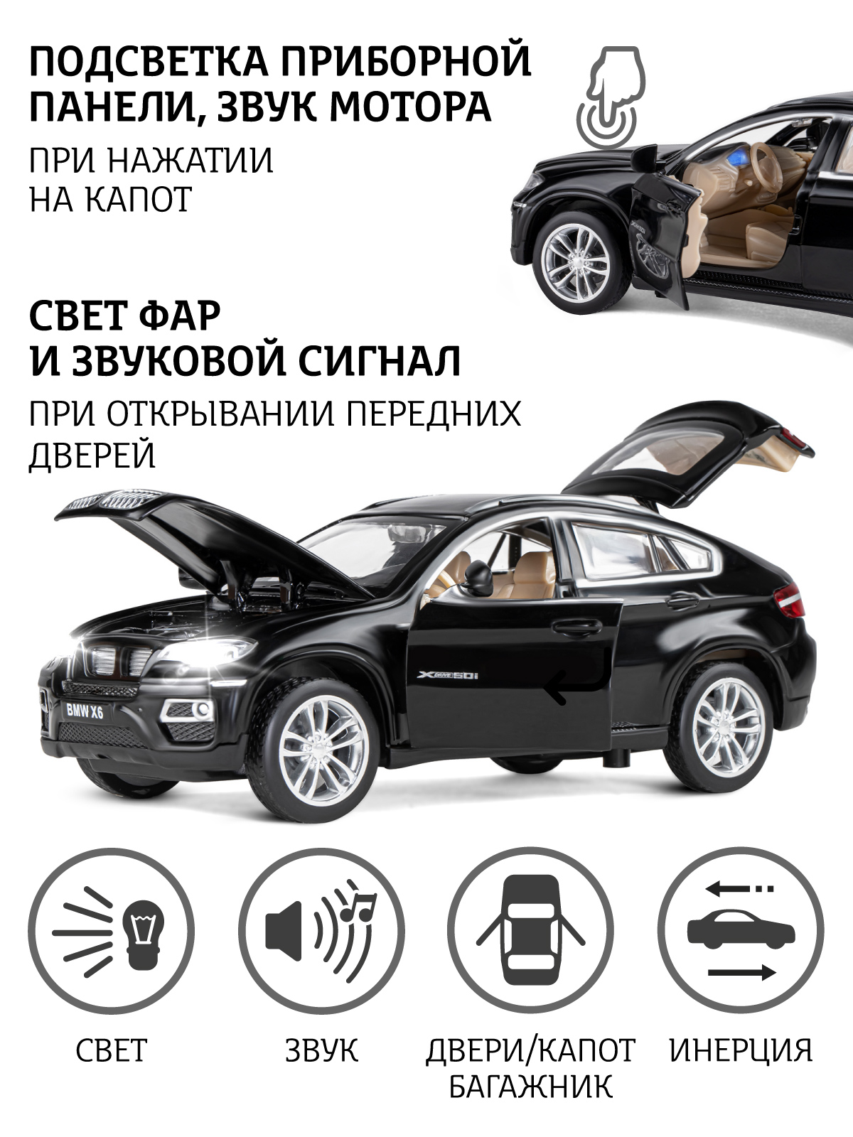 Внедорожник АВТОпанорама BMW X6 1:32 JB1251803 - фото 2