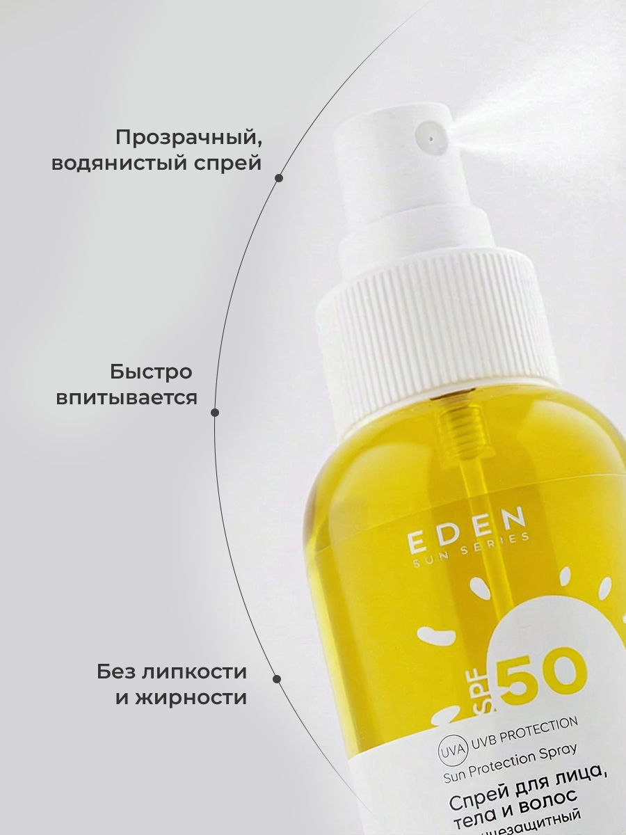 Cолнцезащитный спрей EDEN Sun Series для лица волос и тела SPF 50 100мл - фото 3