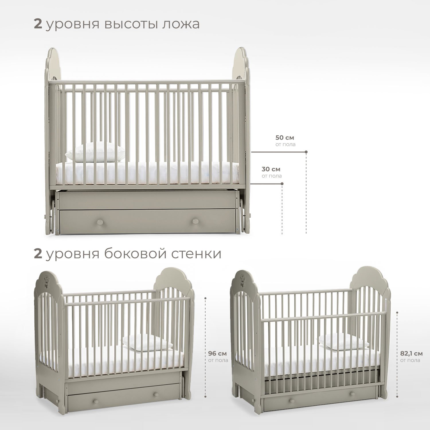 Детская кроватка Nuovita Parte swing, поперечный маятник (серый) - фото 2