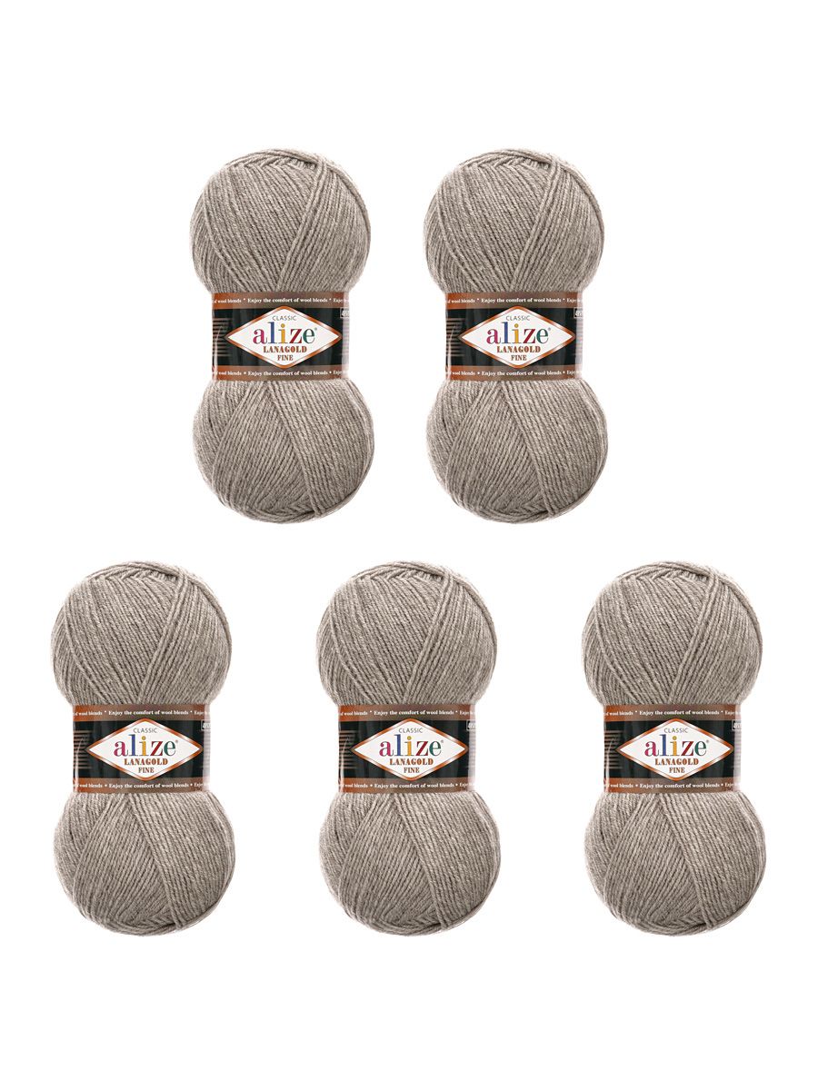 Пряжа Alize полушерстяная мягкая теплая Lanagold fine 100г 390м 5шт светло-коричневый меланж - фото 6