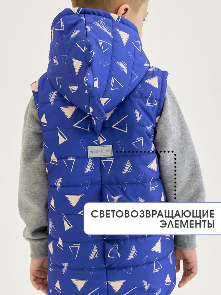 Жилет MINIDINO М010/1/ДЖилет утепленный детский Дино принт треугольник кобальт - фото 4