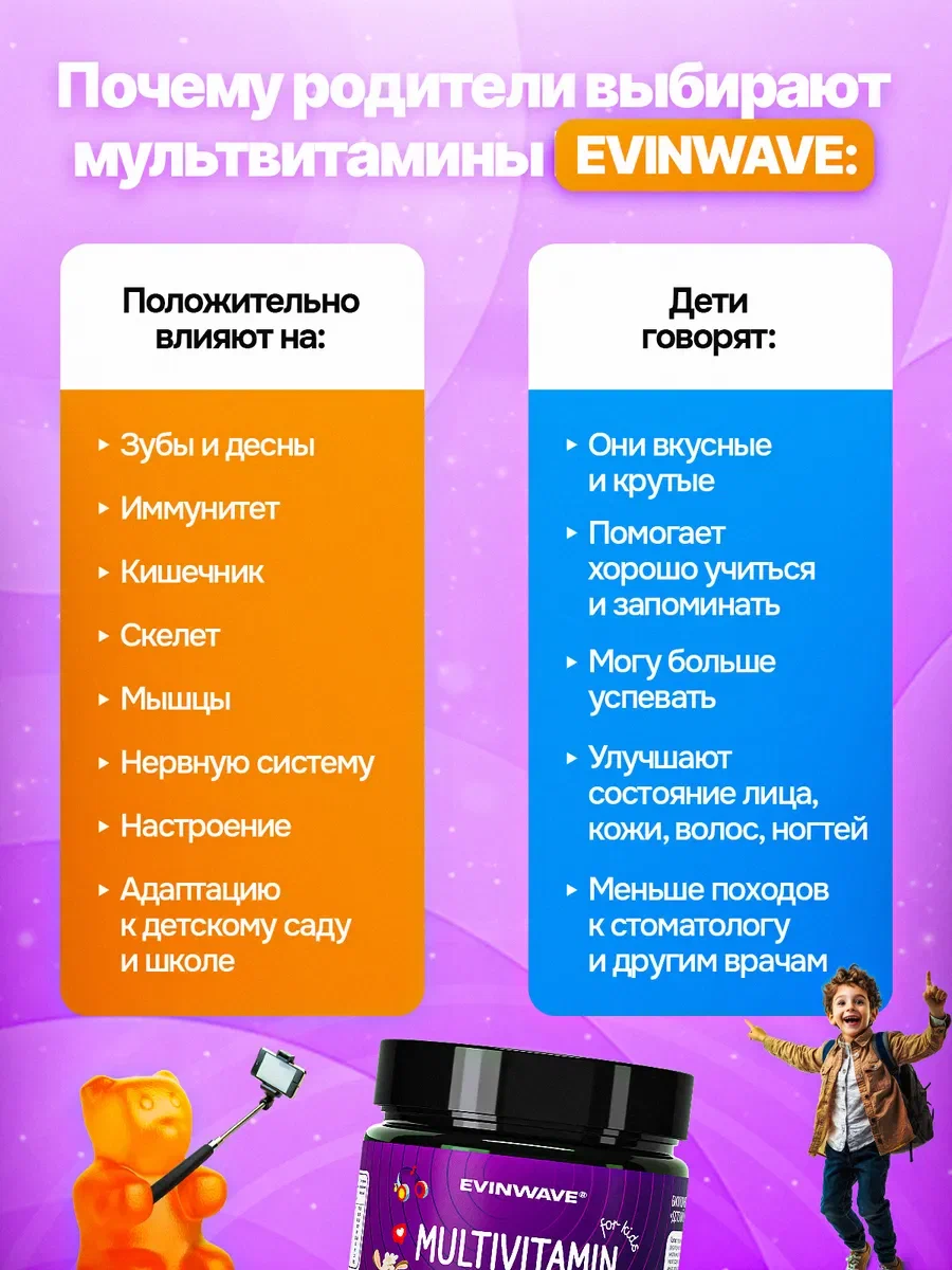 Витамины для детей EVINWAVE Smart, 240 шт. - фото 4