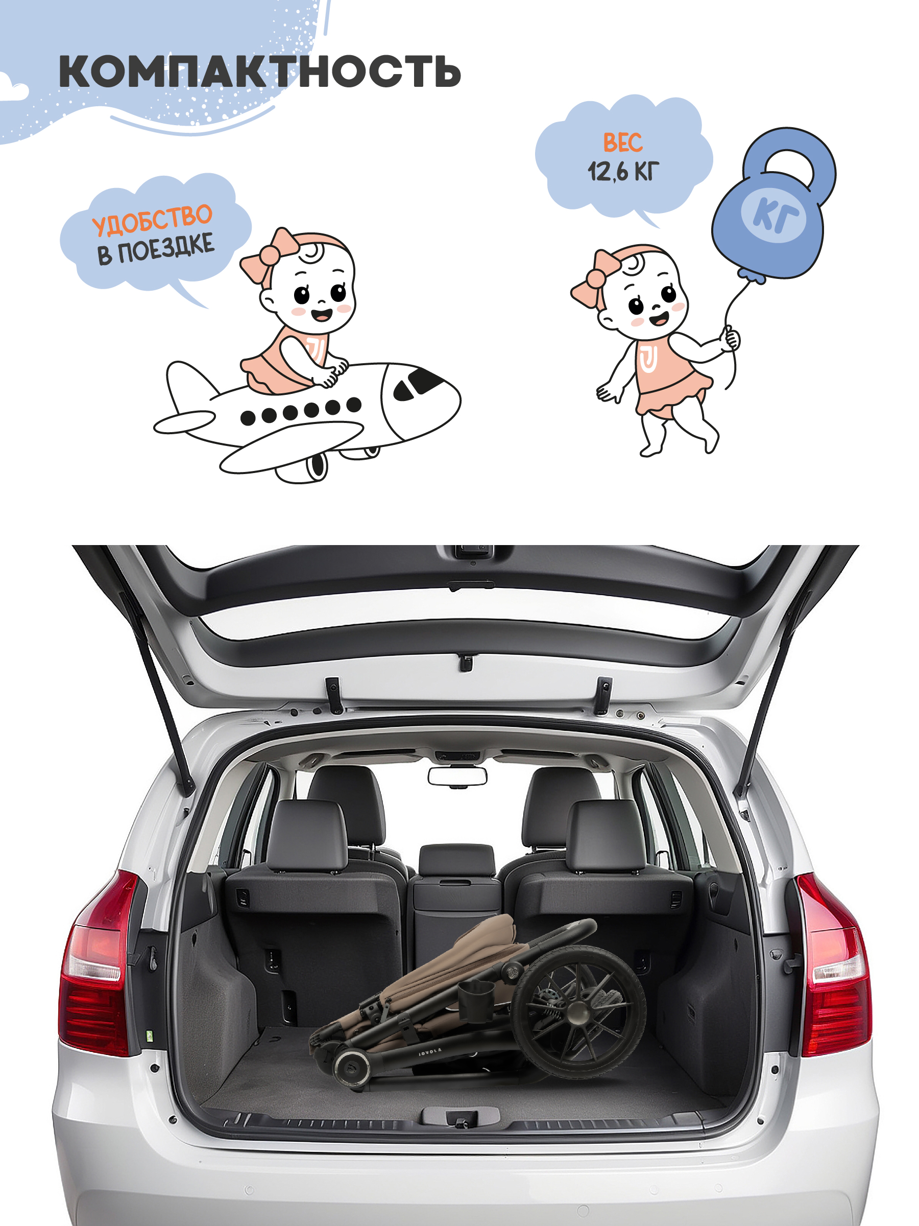 Коляска прогулочная JOVOLA LYRA темно-бежевый - фото 2