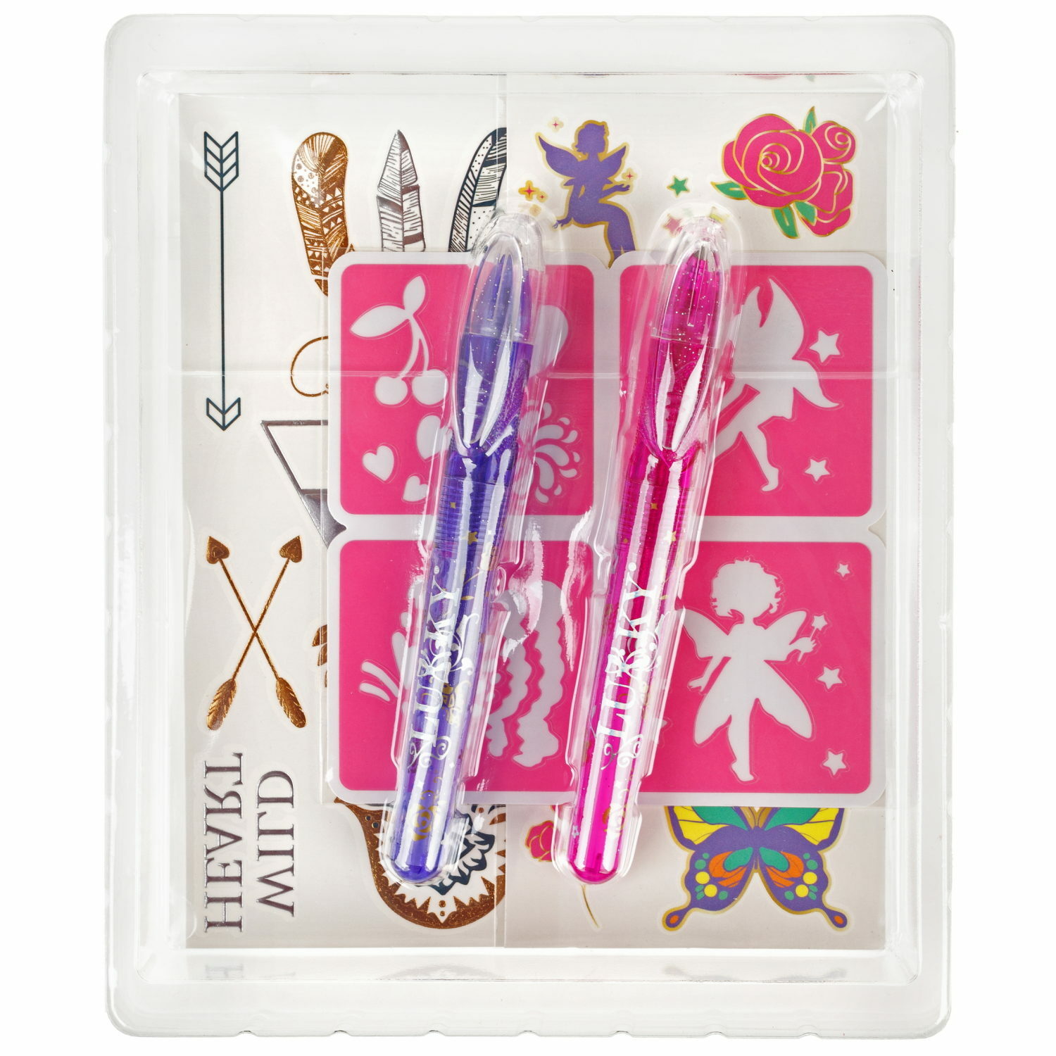 Временные татуировки для девочек LUKKY в виде ручки Крылья Бабочки детские переводные переводилка блеск-тату - фото 3