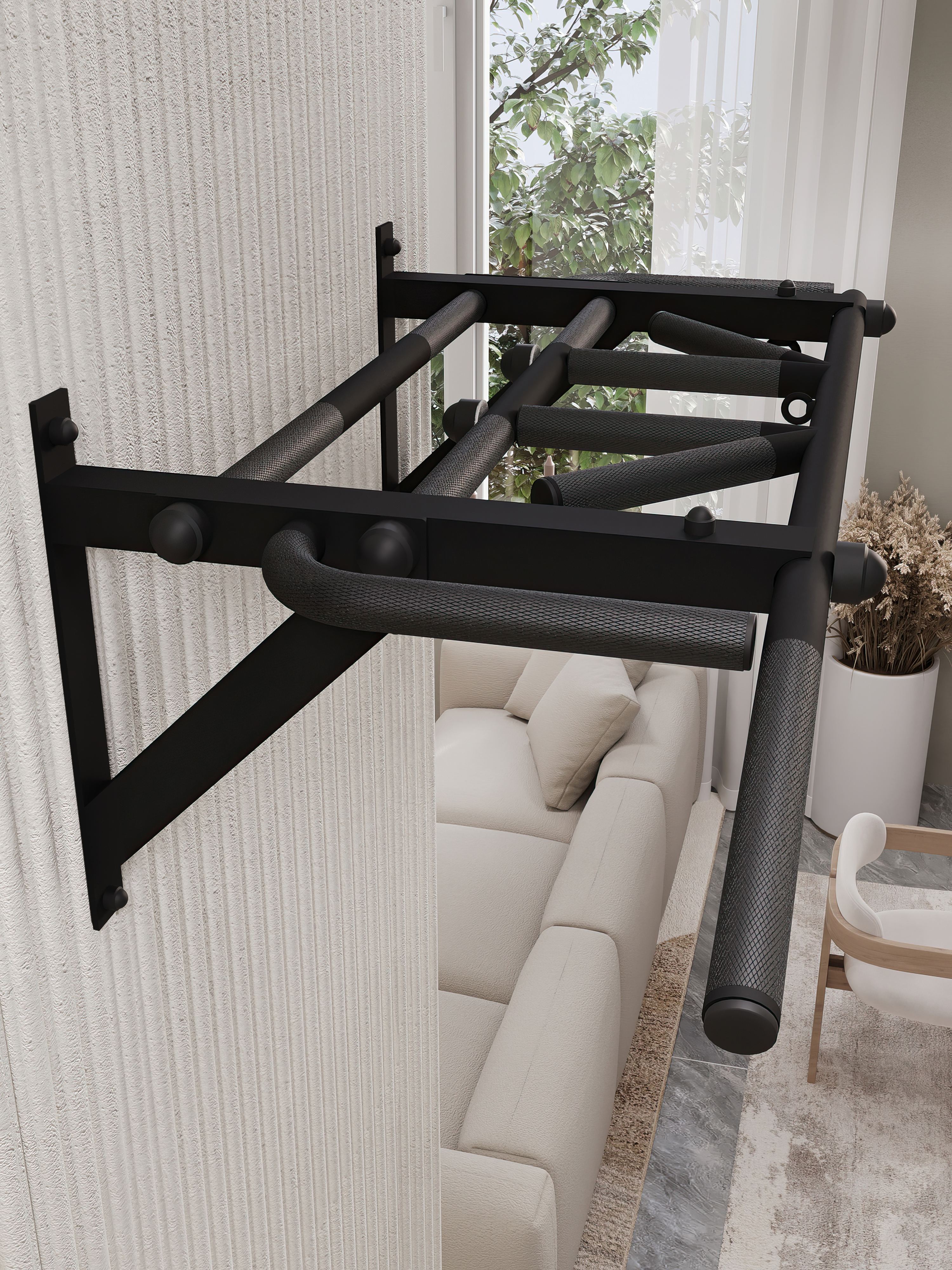 Турник настенный "Тарантул" BLACK - стальное рифление хватов - фото 4