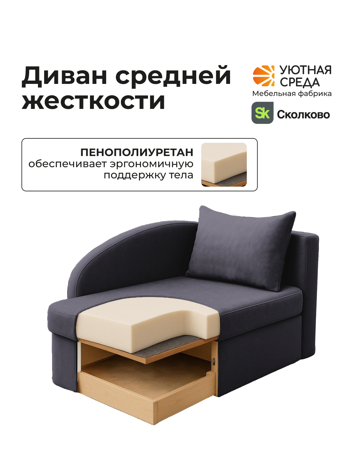 Диван Уютная среда раскладной велюр правый черный - фото 11