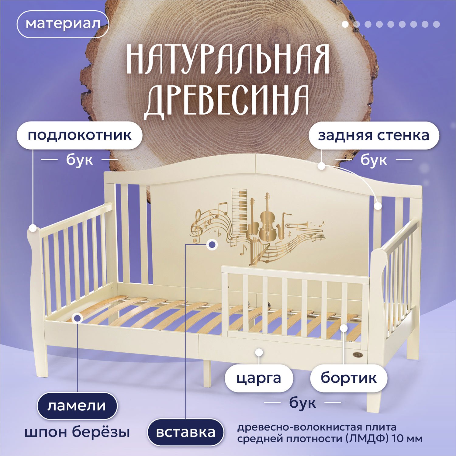 Кровать подростковая Nuovita Stanzione Verona Div Musica (ваниль) - фото 3