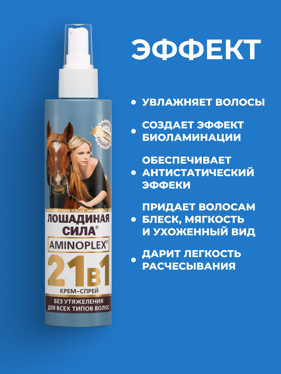 Крем-спрей 21в1 для волос Лошадиная сила с термозащитой для укладки несмываемый 250мл - фото 4