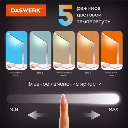 Лампа настольная DASWERK светодиодная led с беспроводной зарядкой и таймером
