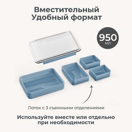 Ланч-бокс с тремя секциями Nuvita Moovo контейнер для еды 950 мл синий