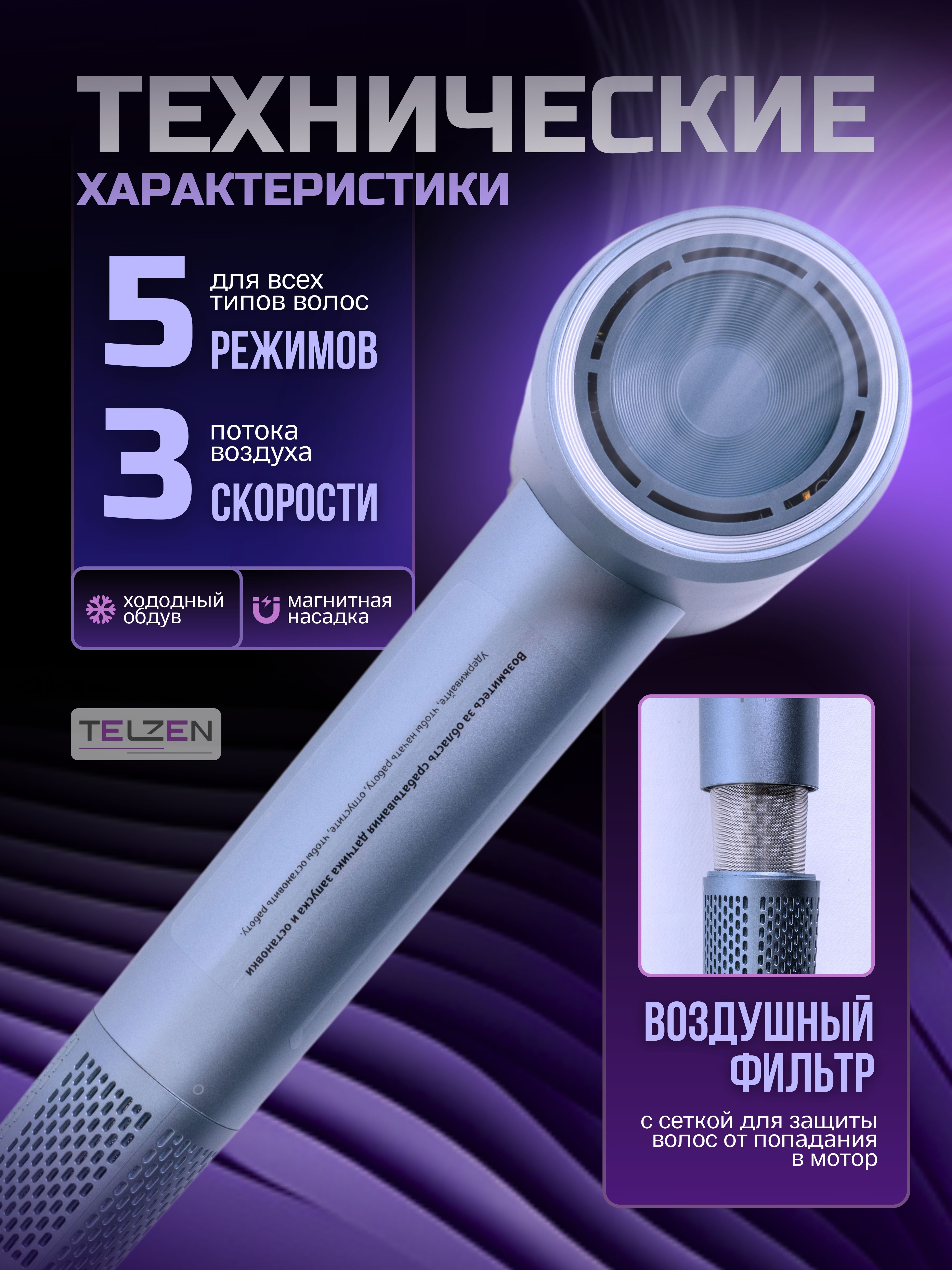 Фен с LED экраном TELZEN I-232 - фото 2