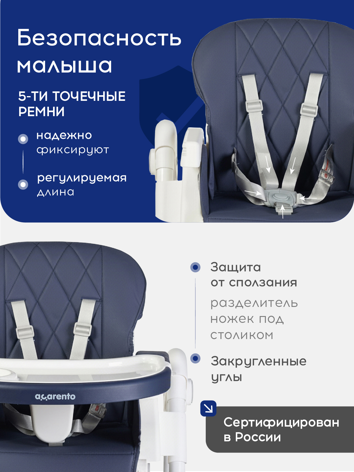 Стульчик для кормления Acarento Marmellata синий - фото 3