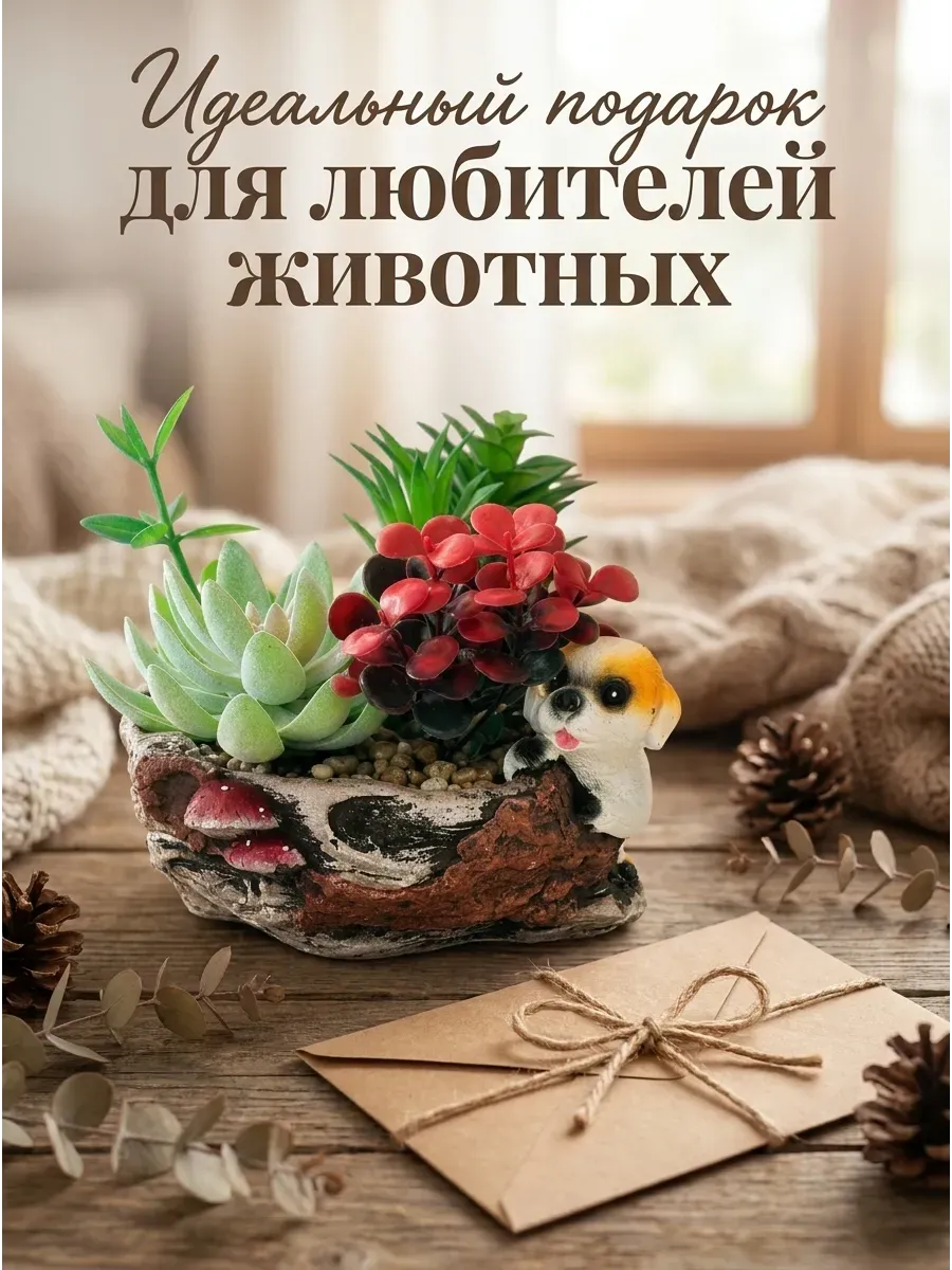 Искусственные цветы SOFANNA суккулент в горшке силикон - фото 3