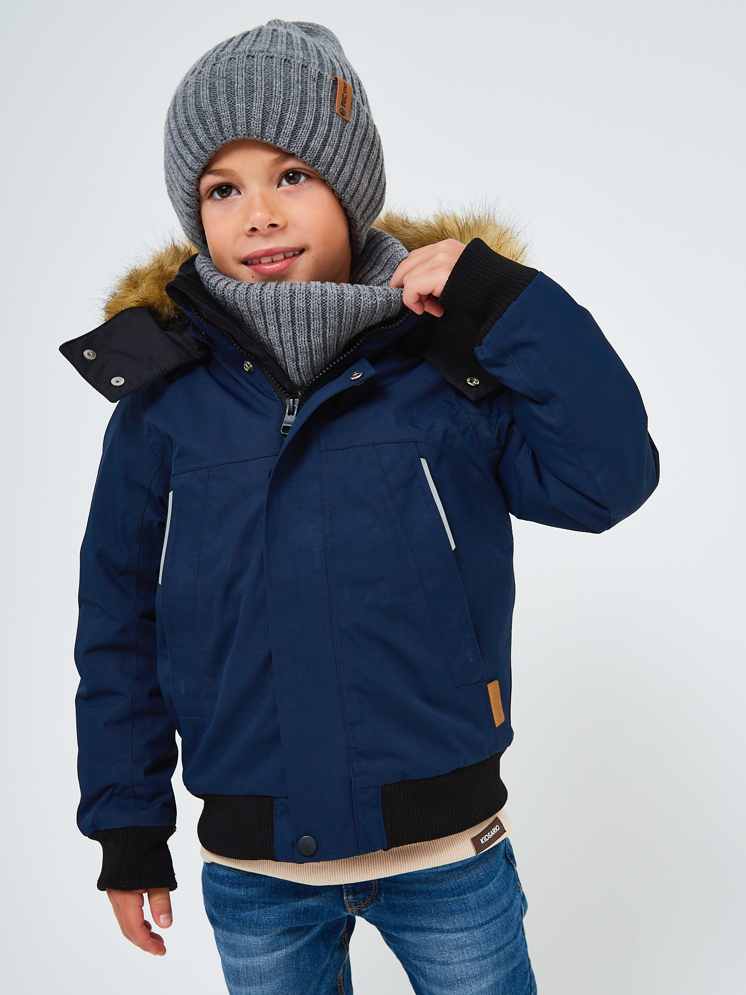 Шапка и снуд NYCkids NYC-H-104-GplainW-DgreyB - фото 12
