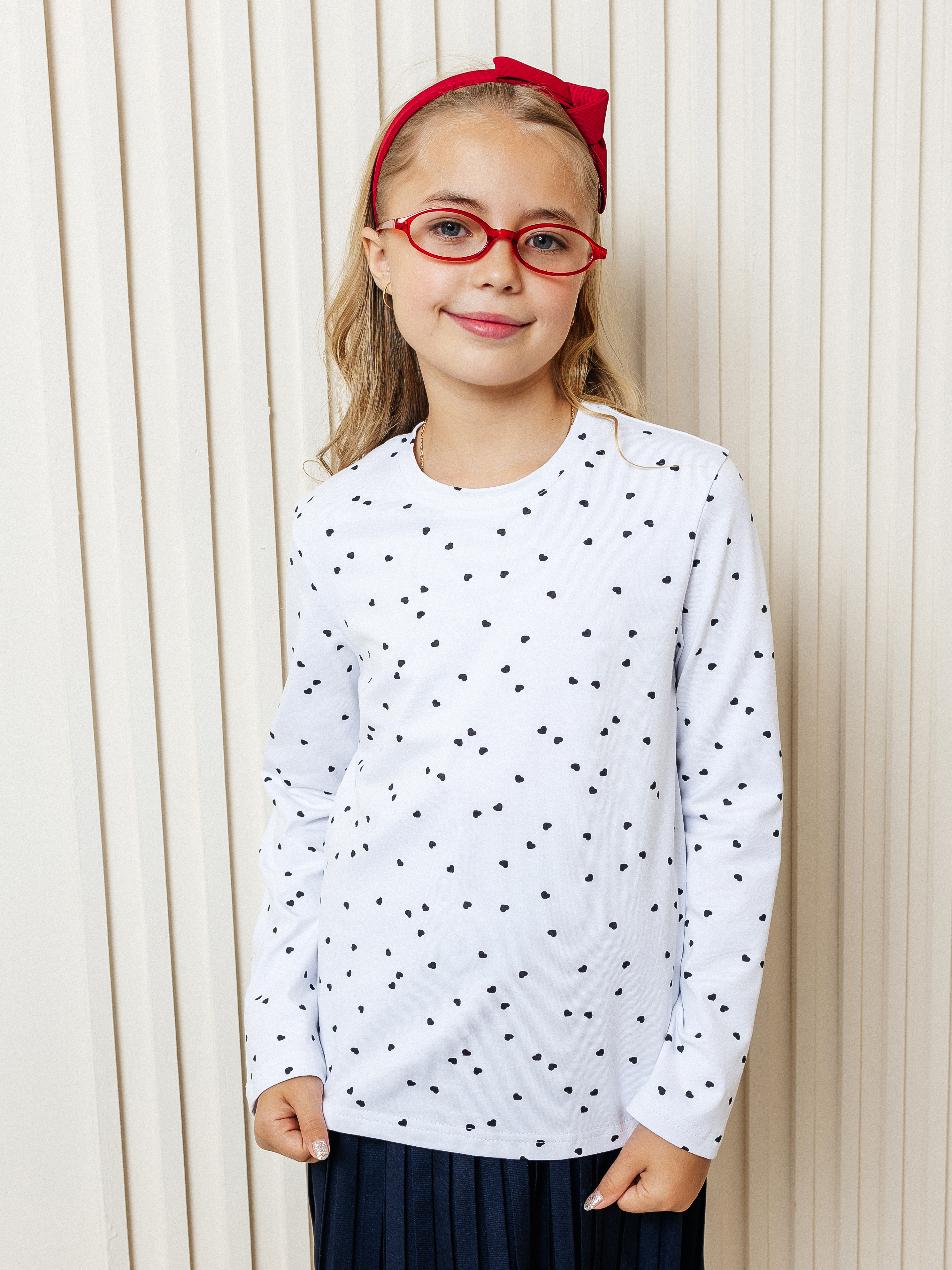 Лонгслив Селтекс Ю_ДК68 белый/сердечки мини черный - фото 1