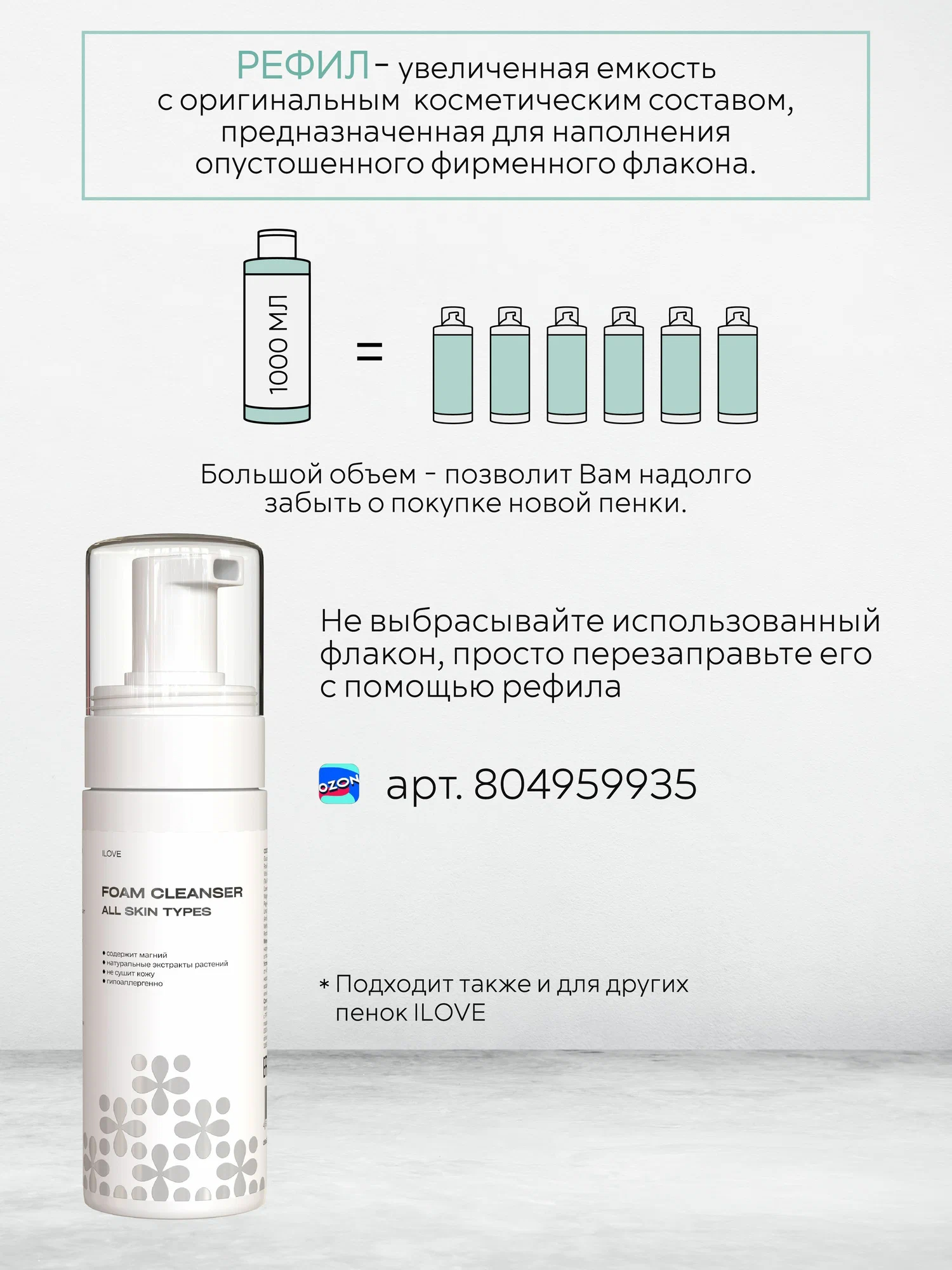 Пенка ILOVE MG с магнием и пантенолом 1000 мл 1 шт. - фото 6
