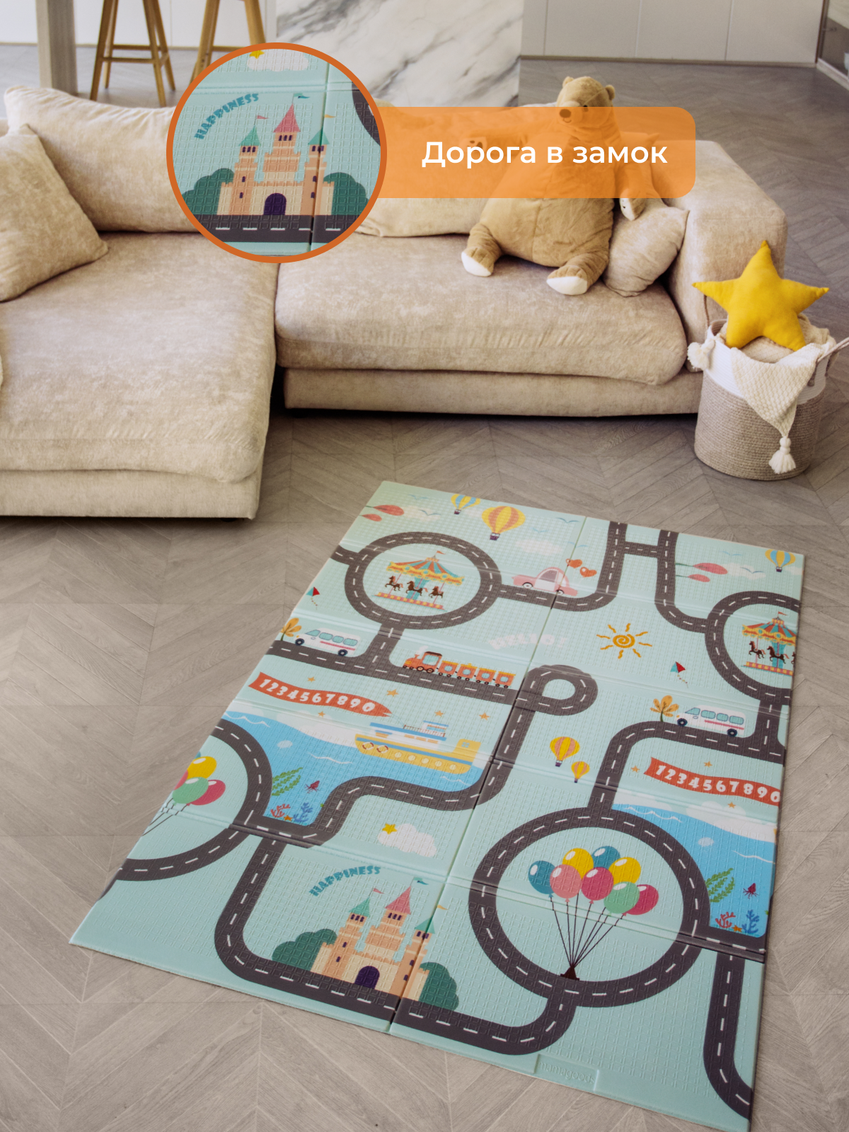 Детский складной коврик Mamagoods Город и зверята 120 x 180 см 1 шт. - фото 3