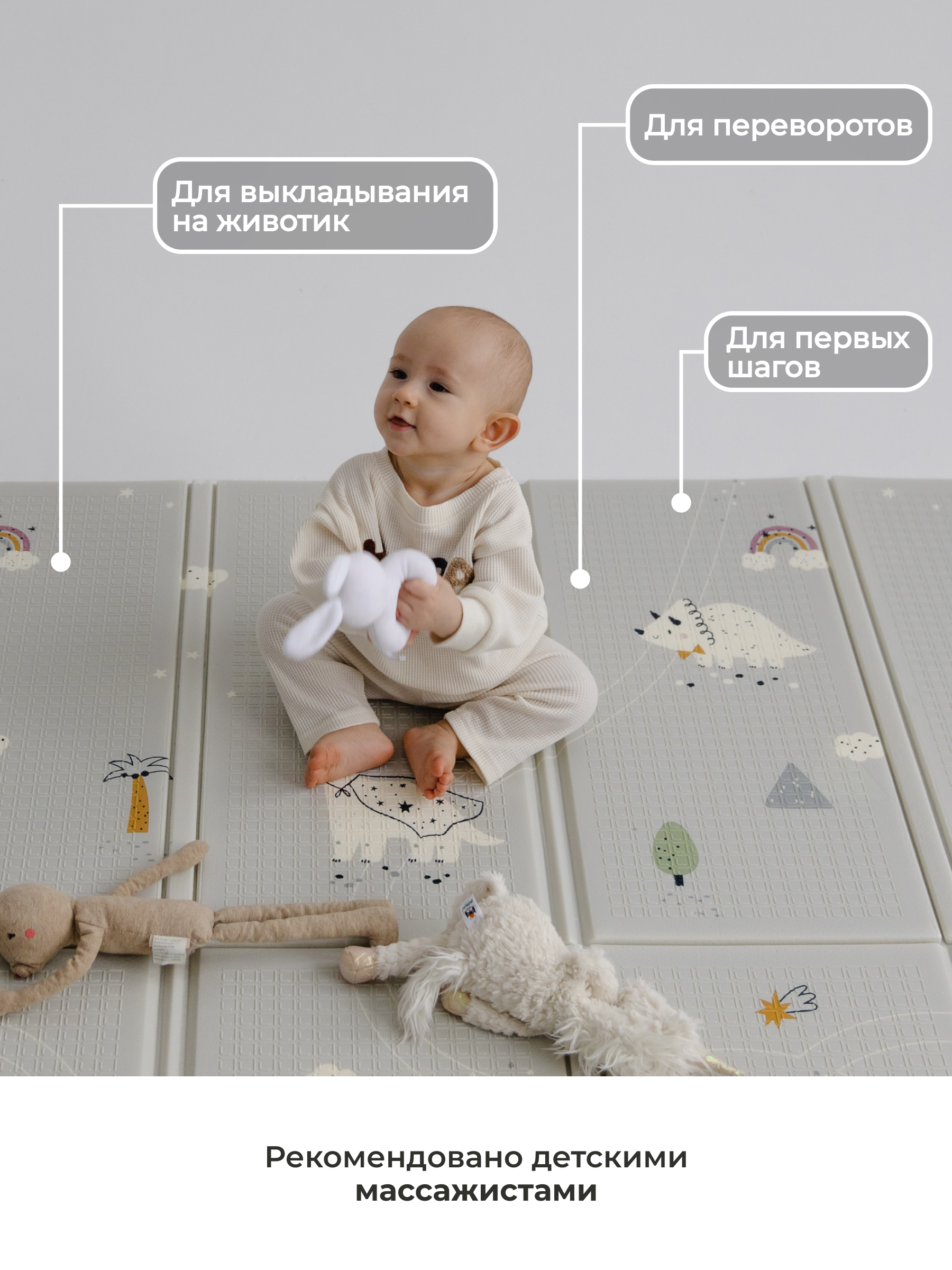 Детский складной коврик Pollzu Динозаврики 150 x 180 см - фото 6