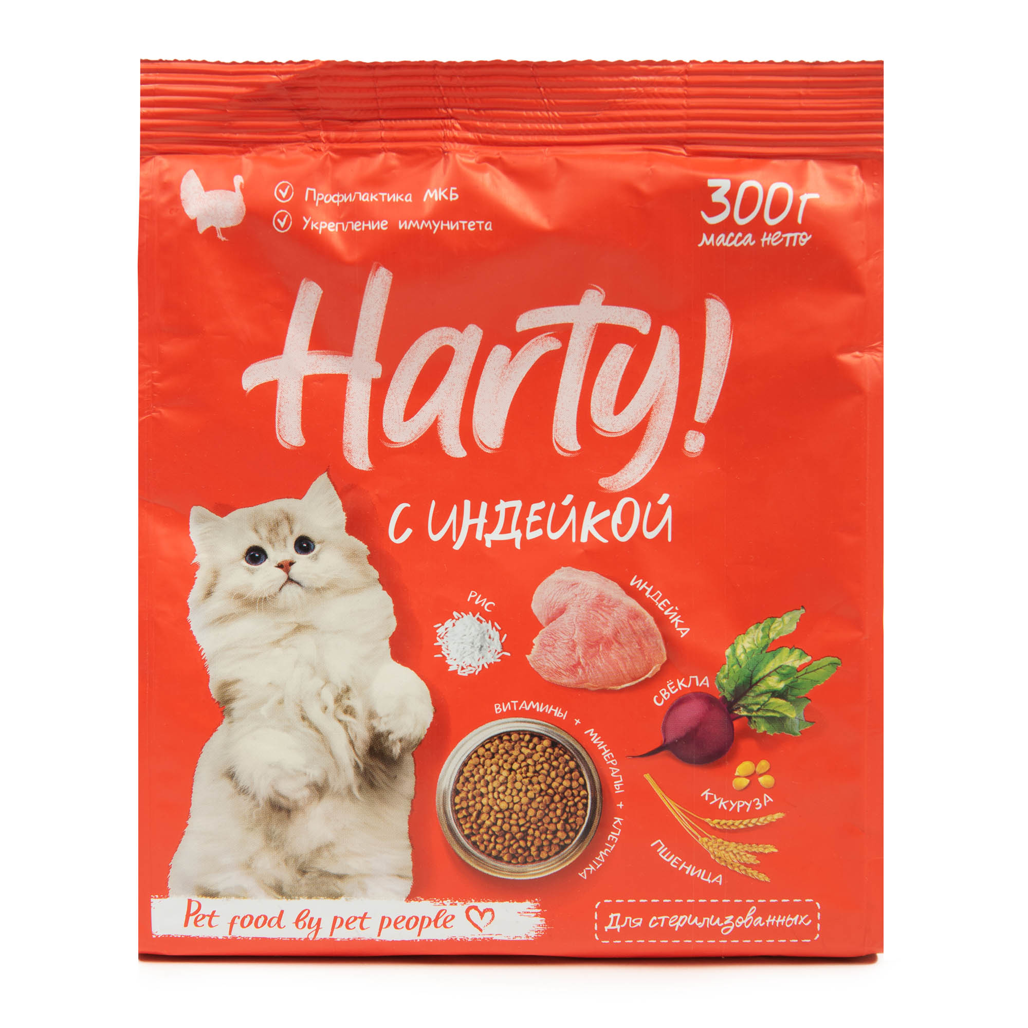 Корм для кошек Harty 0.3кг стерилизованных для профилактики МКБ с индейкой сухой - фото 1