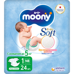 Подгузники Moony Extra Soft для новорожденных NB (до 5 кг) 24 шт.
